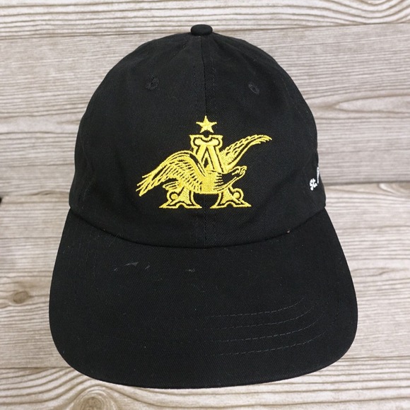 ANHEUSER BUSCH ST LOUIS BREWERY BLACK ADJUSTABLE STRAPBACK BASEBALL HAT CAP - Picture 1 of 9